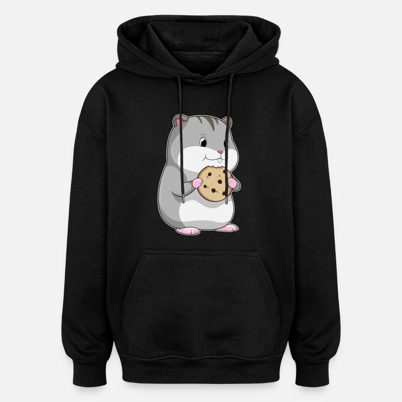 Hamster avec biscuit - Sweat à capuche oversize unisexe - noir