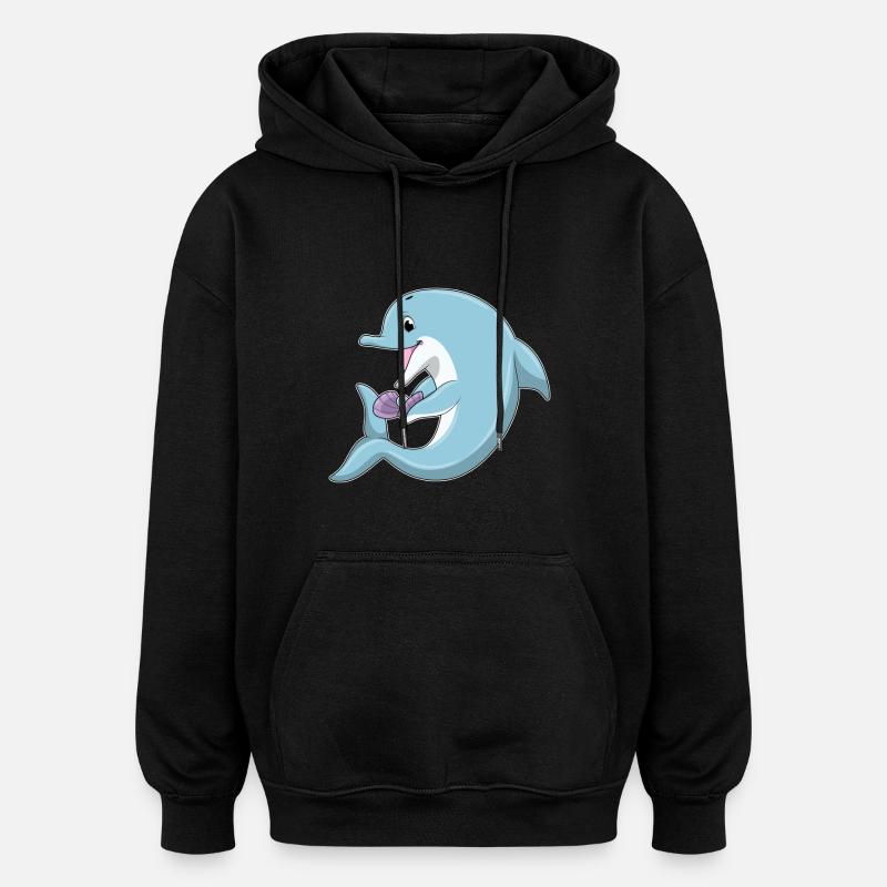 Dauphin avec perle - Sweat à capuche oversize unisexe - noir