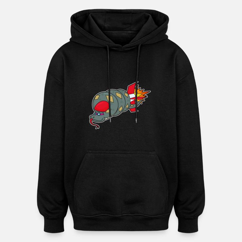 Schlange mit Rakete - Oversized Unisex Hoodie - Schwarz