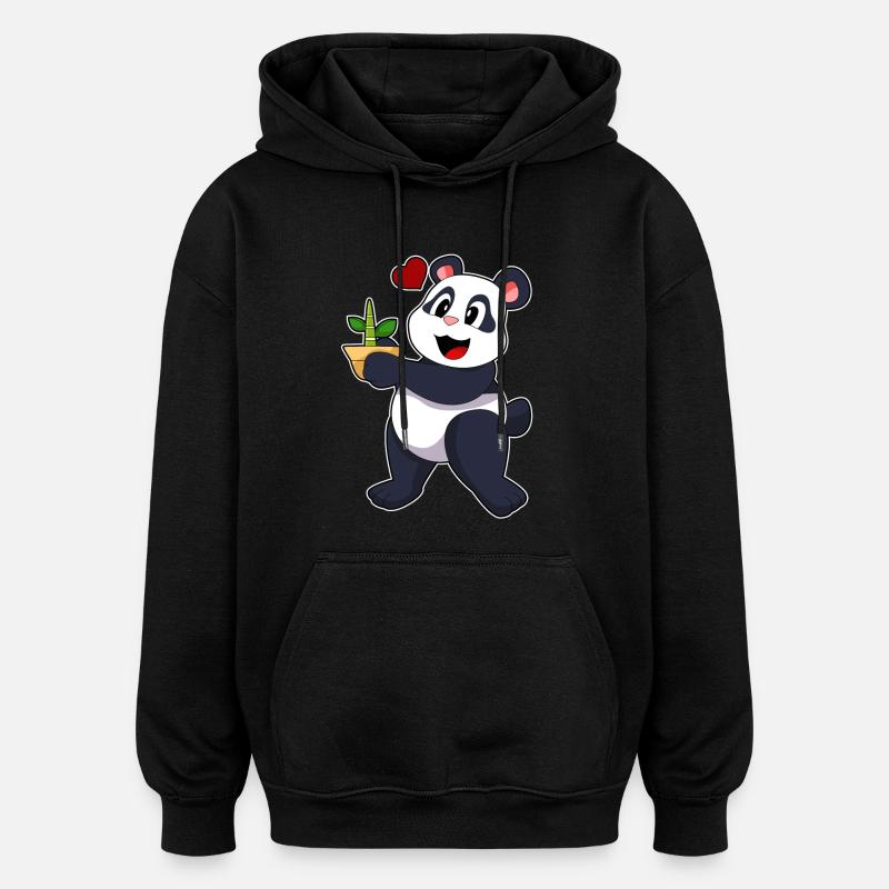 Panda mit Bambus Blume - Oversized Unisex Hoodie - Schwarz