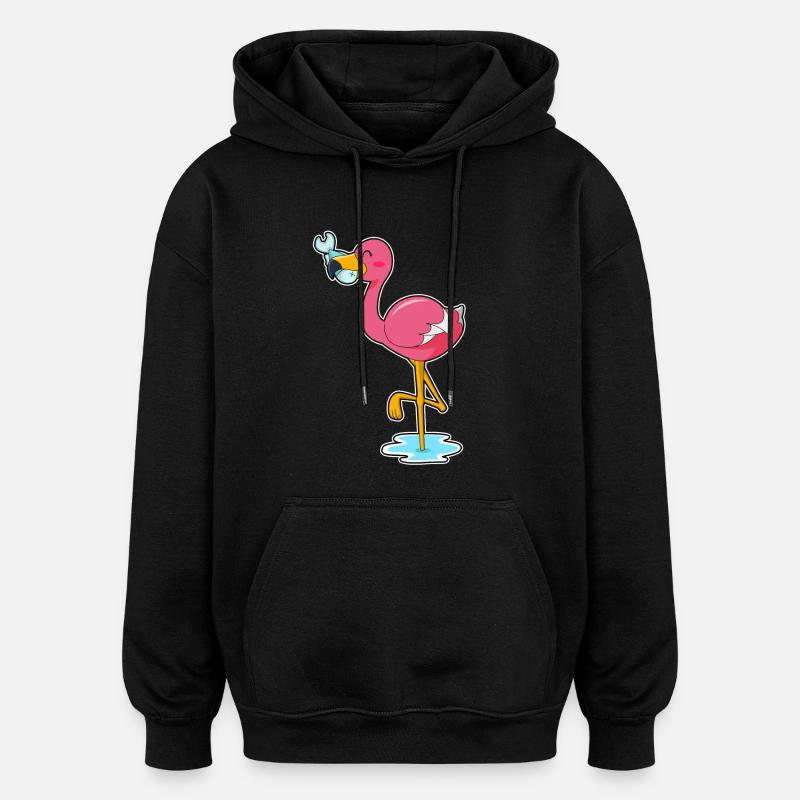 Flamingo mit Fisch - Oversized Unisex Hoodie - Schwarz