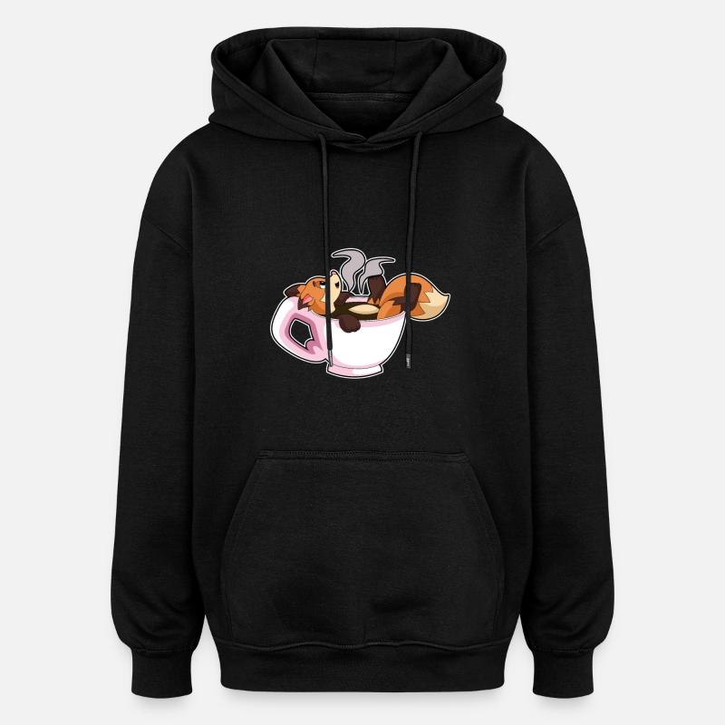 Fuchs mit Tasse Kaffee - Oversized Unisex Hoodie - Schwarz