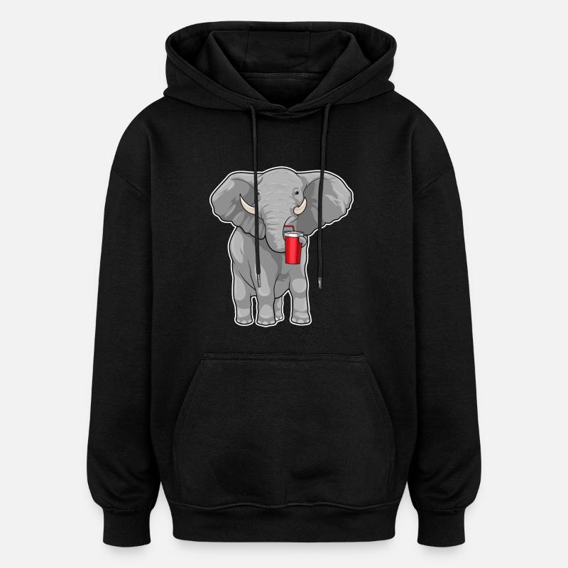 Elefant Trinkbecher - Oversized Unisex Hoodie - Schwarz