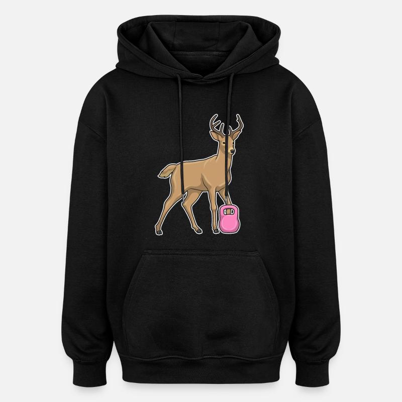 Bodybuilder Cerf Bodybuilding avec haltères - Sweat à capuche oversize unisexe - noir