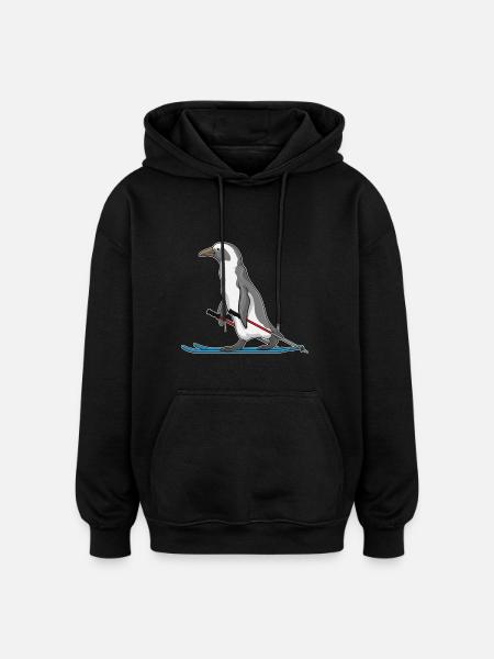 Penguin Skier Ski - Oversized Unisex Hoodie - black