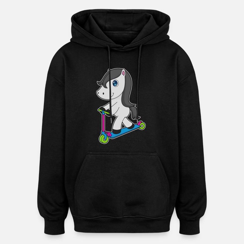 Trottinette à cheval - Sweat à capuche oversize unisexe - noir