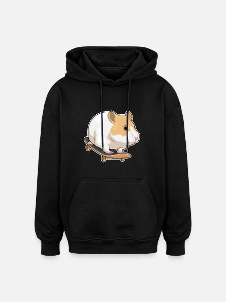 Hamster Skater Skateboard - Oversized Unisex Hoodie - black