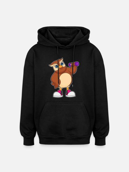 Owl Bodybuilder Dumbbell Bodybuilding - Oversized Unisex Hoodie - black