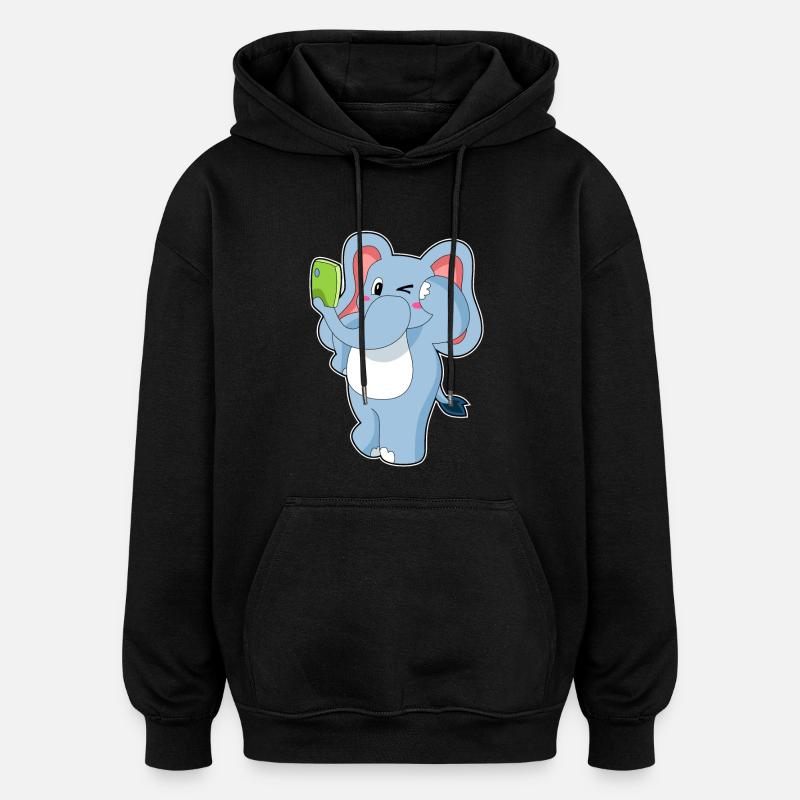 Téléphone portable éléphant - Sweat à capuche oversize unisexe - noir