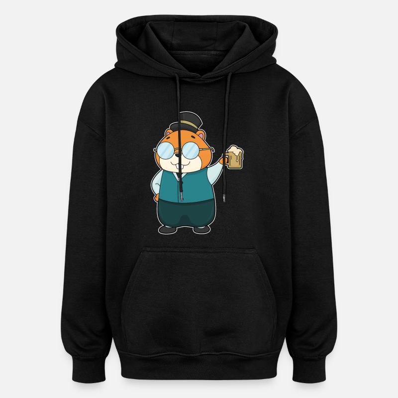 Hamster Bier - Oversized Unisex Hoodie - Schwarz