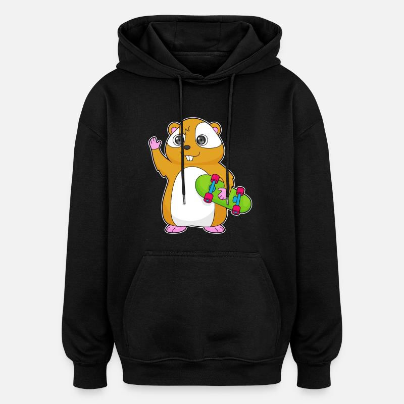 Hamster Skater Skateboard - Sweat à capuche oversize unisexe - noir