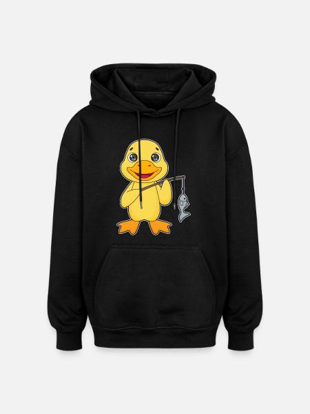 Duck Angler Fish Fishing - Oversized Unisex Hoodie - black