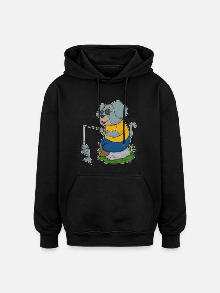 Dog Angler Fish Fishing - Oversized Unisex Hoodie - black