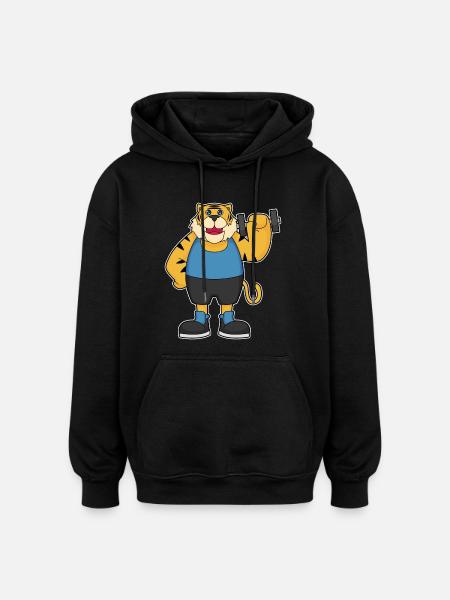 Tiger Bodybuilder Dumbbell Bodybuilding - Oversized Unisex Hoodie - black