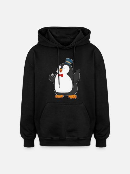 Penguin Singer Microphone Singing - Oversized Unisex Hoodie - black