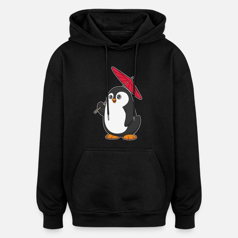 Pinguin Regenschirm - Oversized Unisex Hoodie - Schwarz