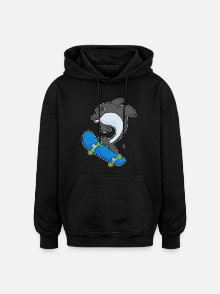 Delfin Skater Skateboard - Oversized Unisex Hoodie - black