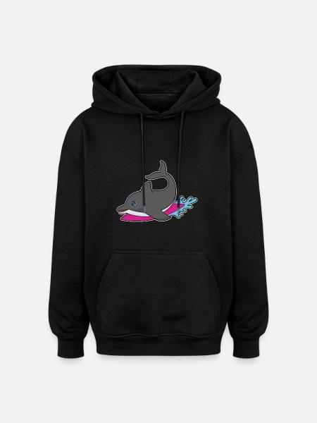 Dolphin Surfing Surfboard Summer - Oversized Unisex Hoodie - black