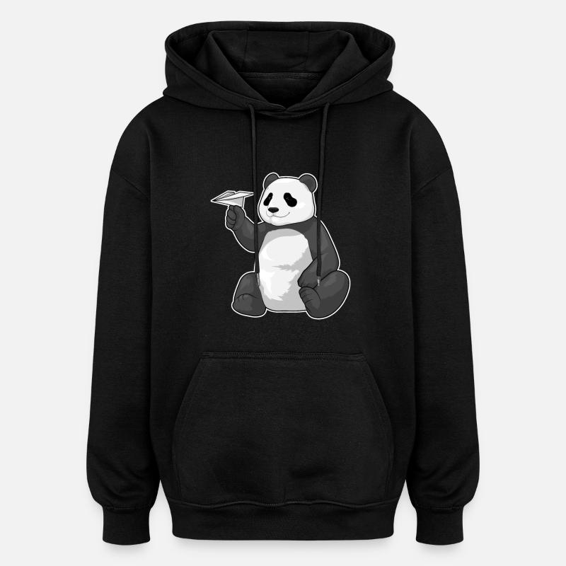Panda Paper Plane - Sweat à capuche oversize unisexe - noir