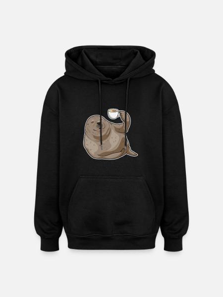 Seal Cup of Coffee - Oversized Unisex Hoodie - black