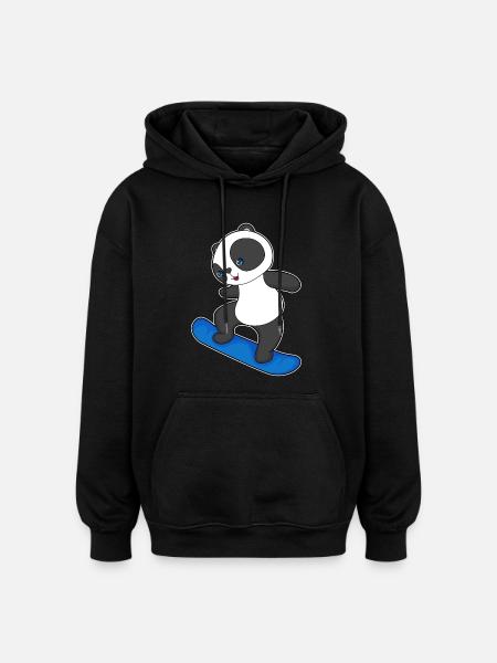 Panda Snowboarder Snowboard - Oversized Unisex Hoodie - black
