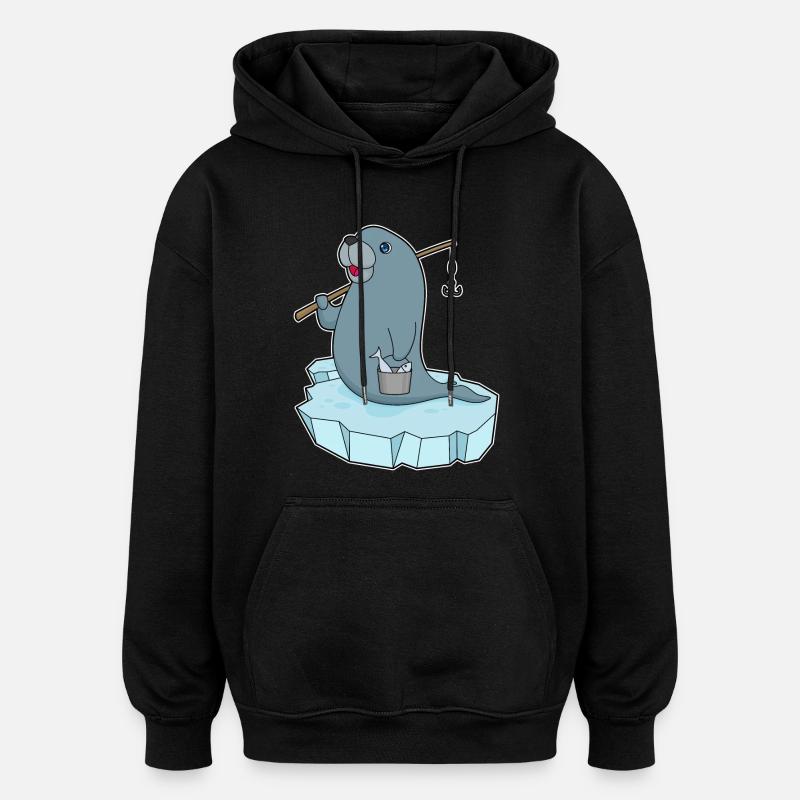 Phoque pêcheur Ange - Sweat à capuche oversize unisexe - noir