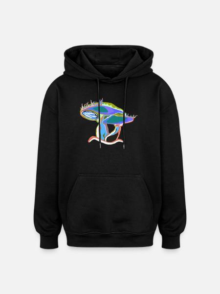 Bunter Pilztraum - Oversized Unisex Hoodie - Schwarz