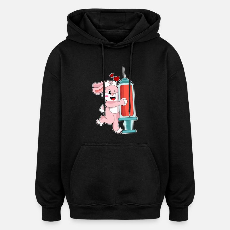 Seringue d’infirmière lapin - Sweat à capuche oversize unisexe - noir