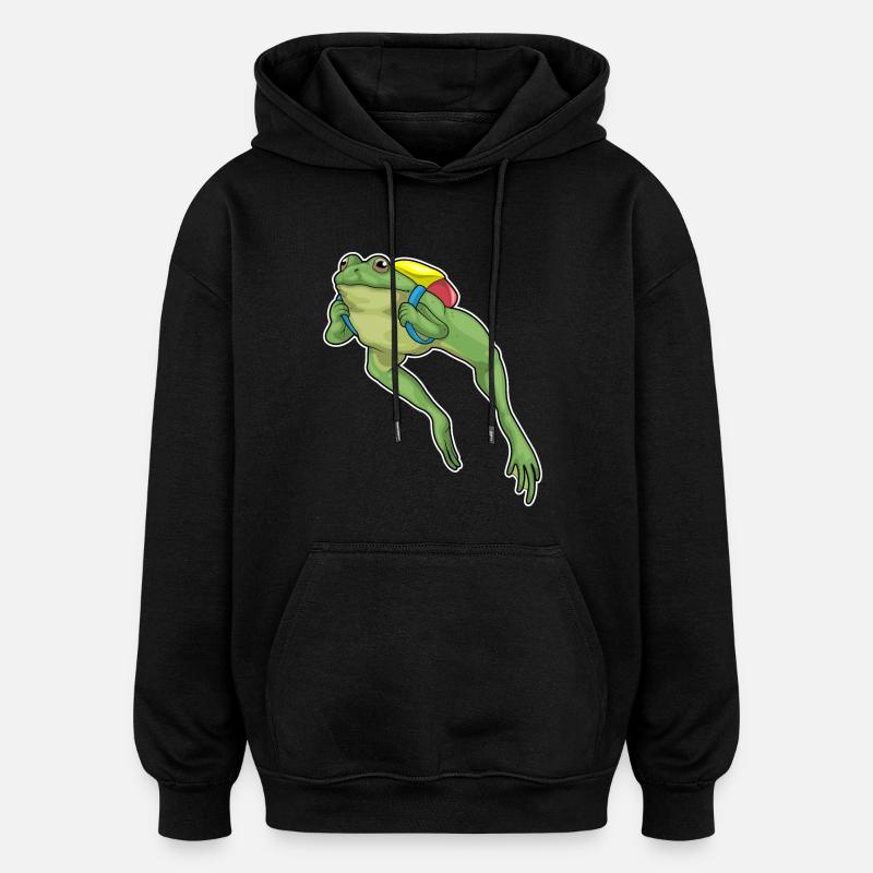 Frog Hiker Backpack Hiking - Oversized Unisex Hoodie - black