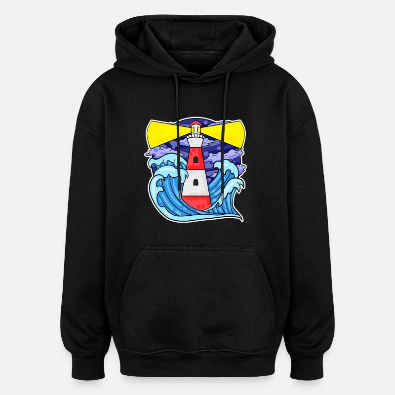 Phare Côte Mer Mer - Sweat à capuche oversize unisexe - noir