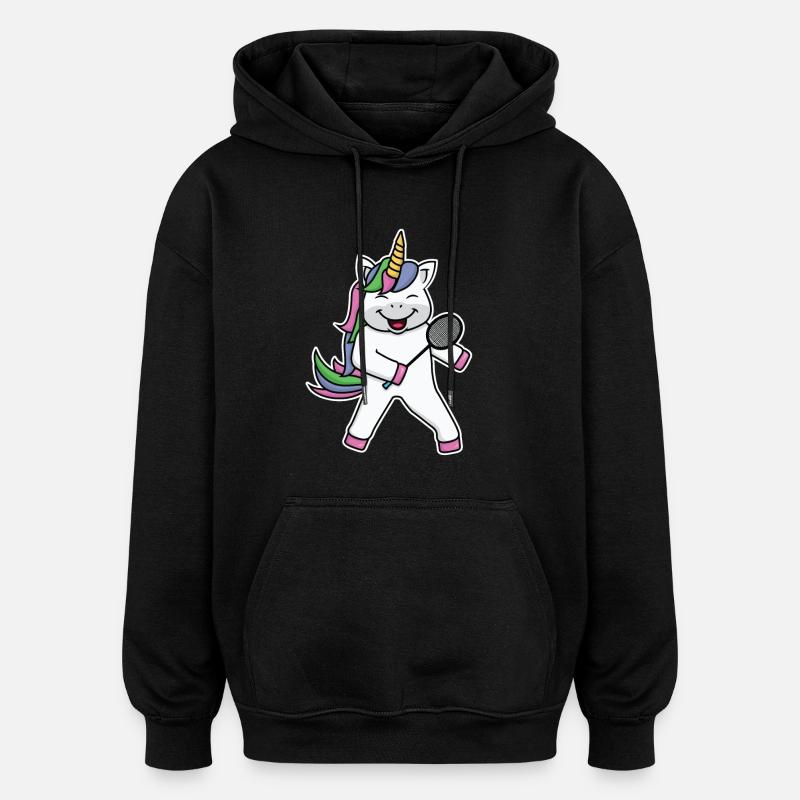 Badminton Einhorn - Oversized Unisex Hoodie - Schwarz
