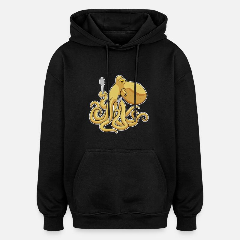 Krake Besteck Kochen Küche - Oversized Unisex Hoodie - Schwarz