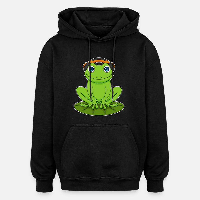 Frog Headphone Musique - Sweat à capuche oversize unisexe - noir