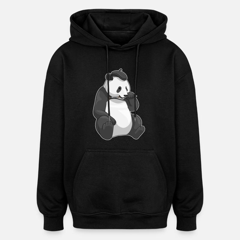 Panda Peintre Pinceau - Sweat à capuche oversize unisexe - noir