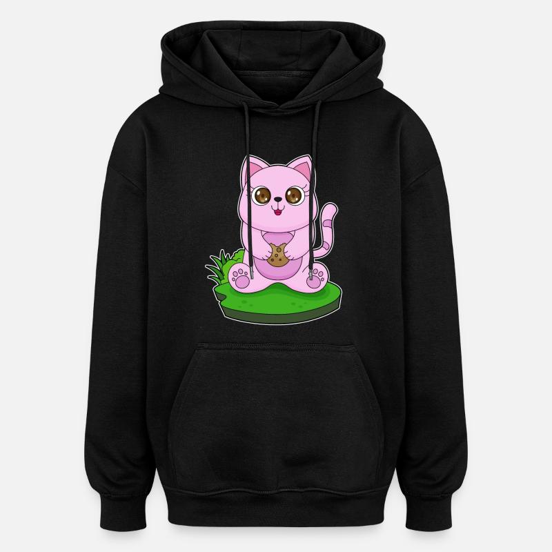 Chat Cookie - Sweat à capuche oversize unisexe - noir