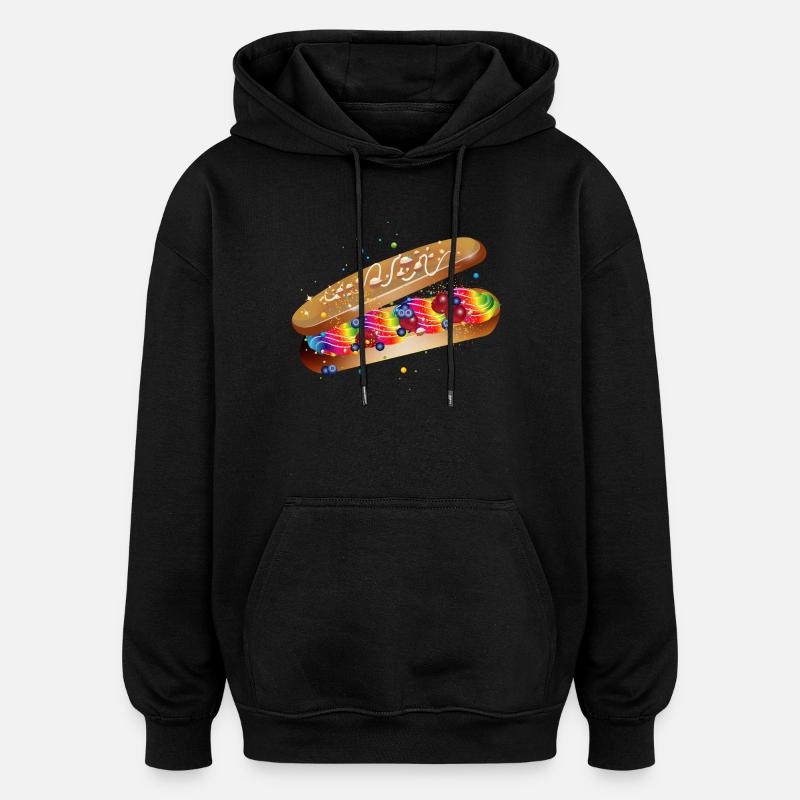 Illustration eines gefüllten kunterbunten Eclairs - Oversized Unisex Hoodie - Schwarz