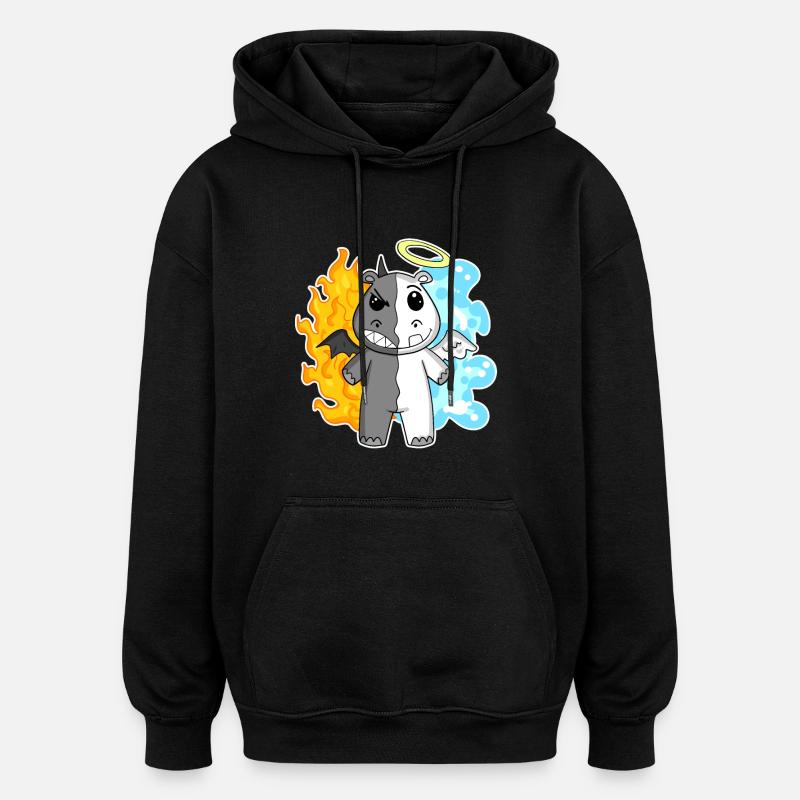 Hippo - Ange et Diable - Sweat à capuche oversize unisexe - noir