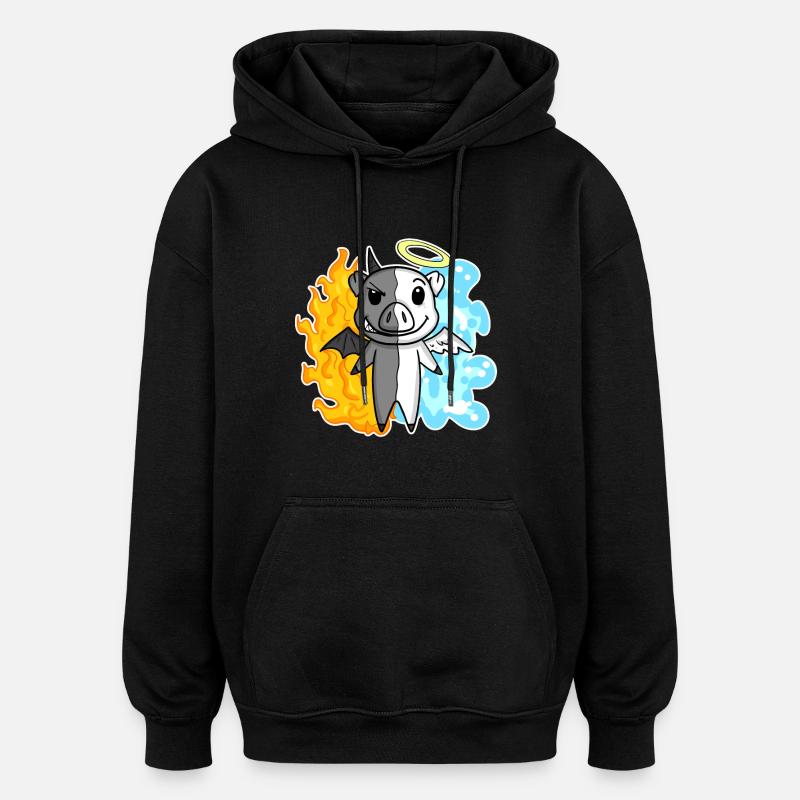 Cochon - Ange et Diable - Sweat à capuche oversize unisexe - noir