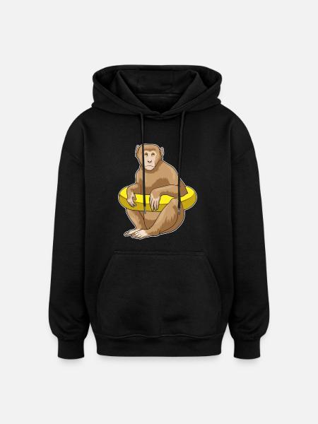 Monkey Swimming Swim Ring Summer - Oversized Unisex Hoodie - black
