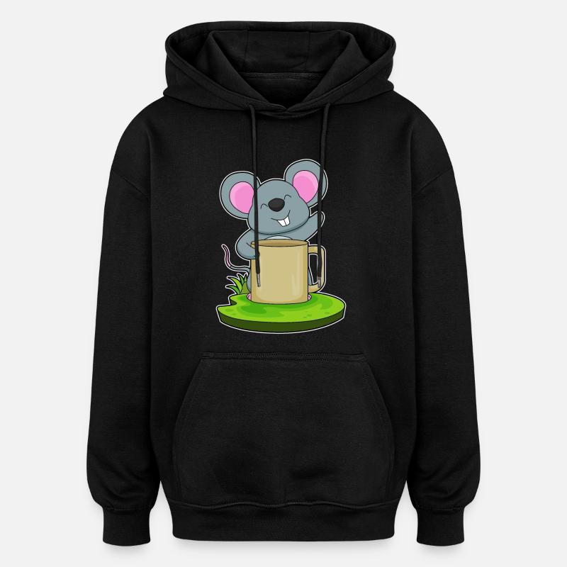 Maus Becher Kaffee - Oversized Unisex Hoodie - Schwarz