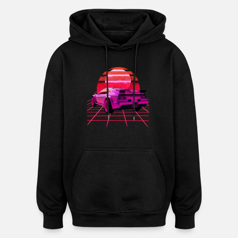 Retro Wave super voiture Sunset - Sweat à capuche oversize unisexe - noir