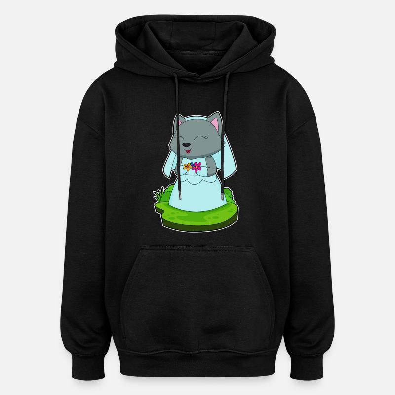 Cat Bride Fleurs Mariage - Sweat à capuche oversize unisexe - noir