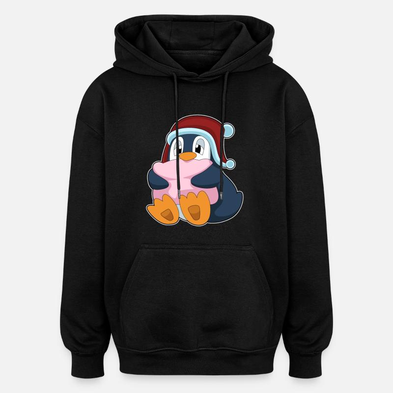 Penguin Sleeping Pillow - Oversized Unisex Hoodie - black