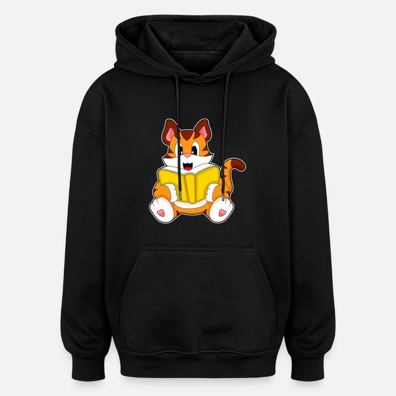 Tiger Lire le livre - Sweat à capuche oversize unisexe - noir