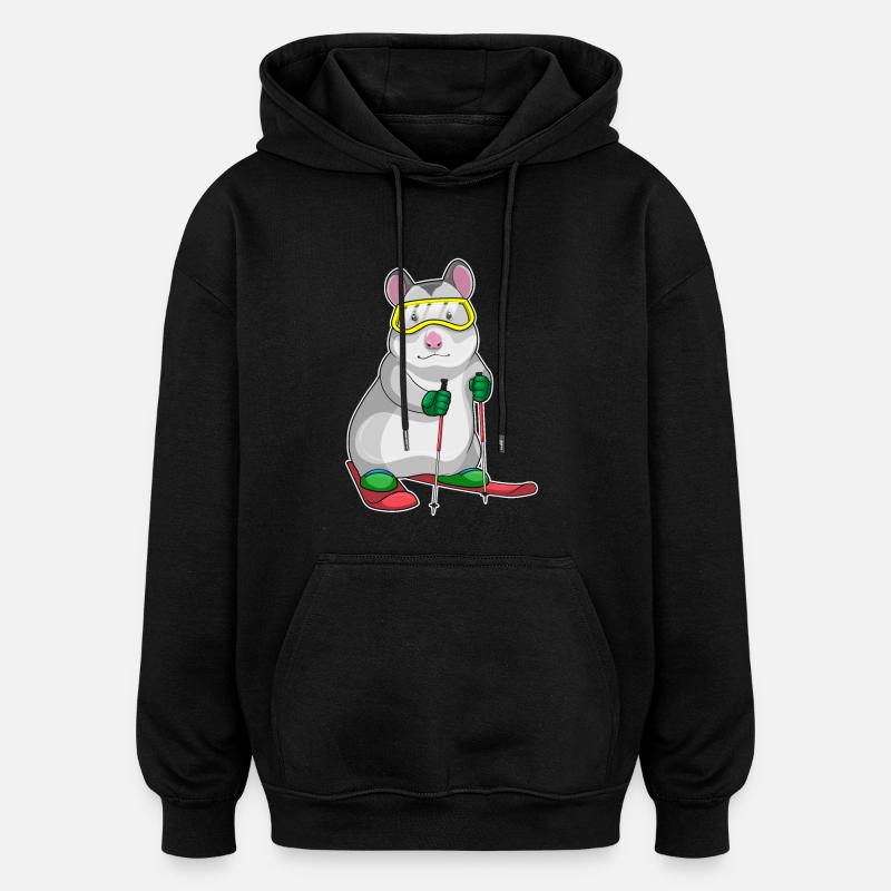 Hamster Skier Ski - Sweat à capuche oversize unisexe - noir