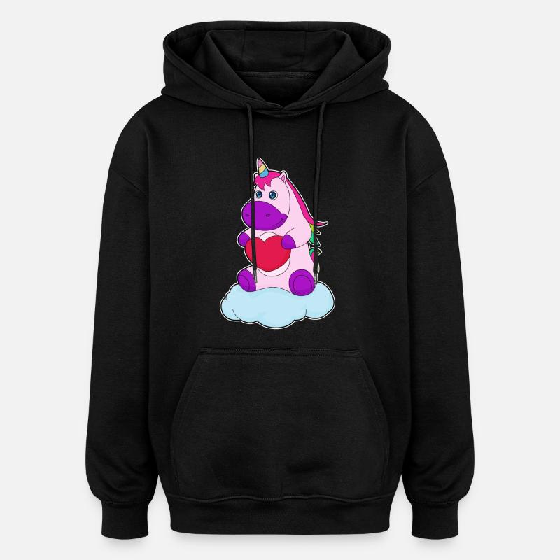 Einhorn Herz - Oversized Unisex Hoodie - Schwarz