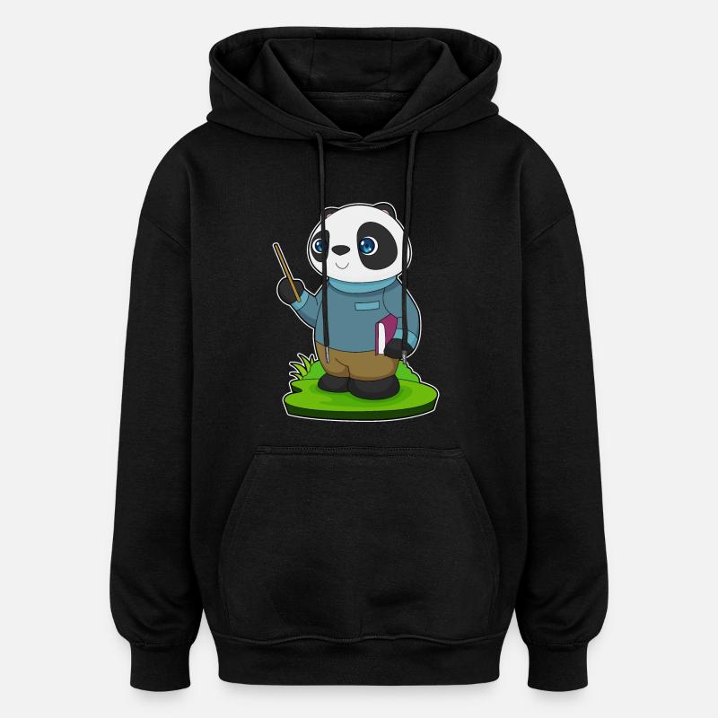 Panda Teacher Pointer School - Oversized Unisex Hoodie - black
