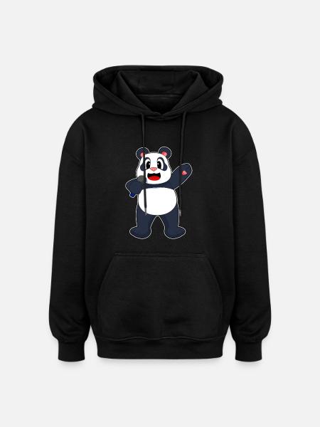 Panda Singer Microphone Singing - Oversized Unisex Hoodie - black
