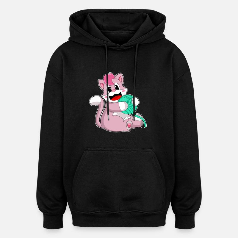 Chat boule de laine - Sweat à capuche oversize unisexe - noir