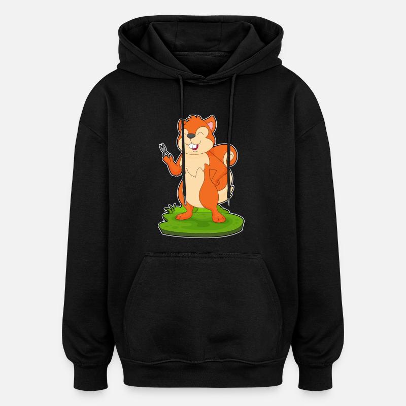 Écureuil Coiffeur Ciseaux - Sweat à capuche oversize unisexe - noir